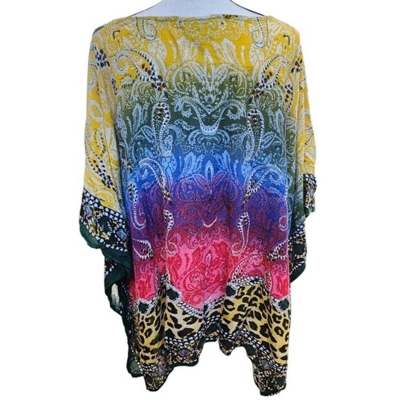 Aqua Blue Hippie Boho Caftan Top Plus Size 1X Embellished Rayon Festival - Picture 5 of 8